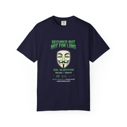 Hacker Guy Fawkes T-Shirt – "Secured But Not For Long" Cybersecurity Tee