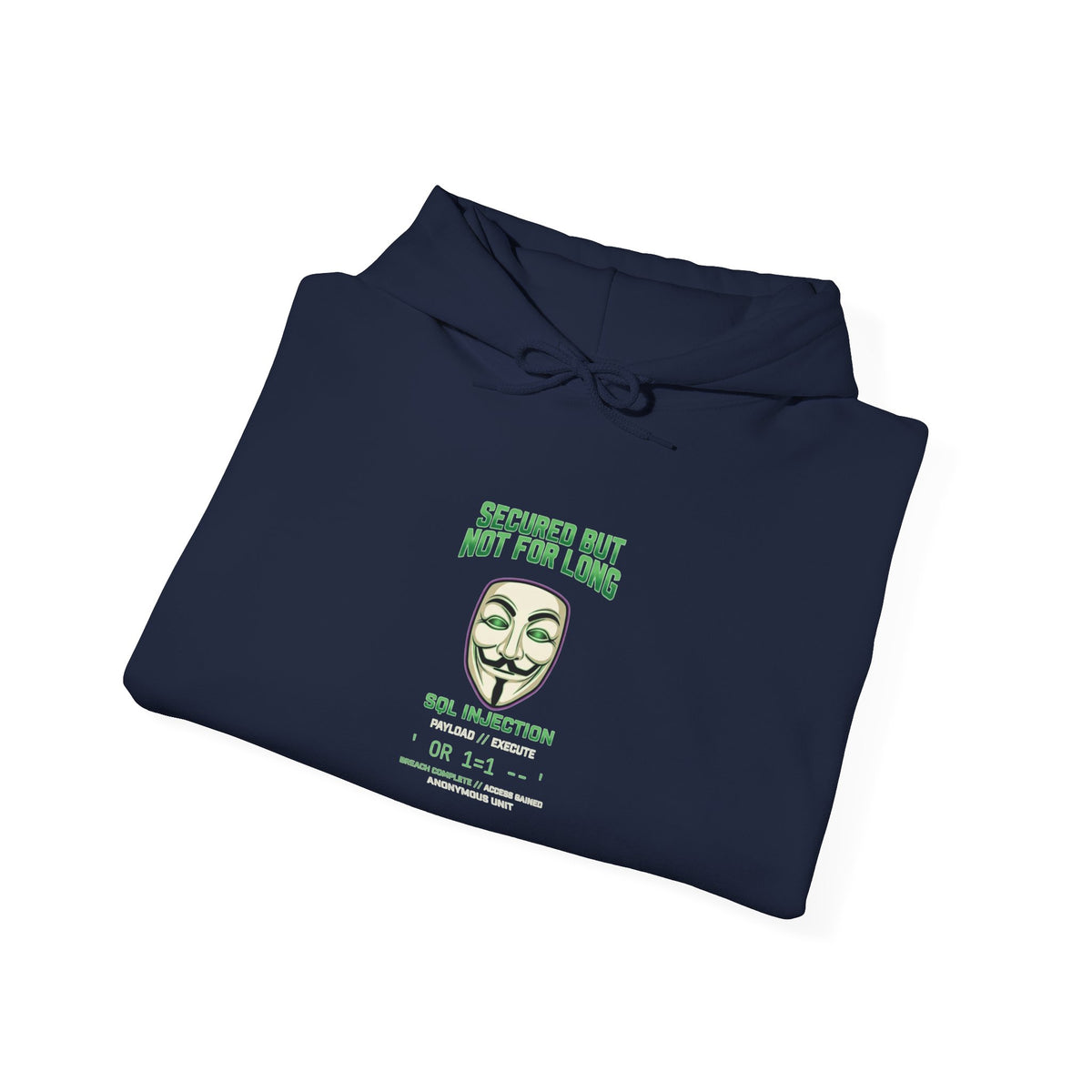 Masked Graphic Hoodie — "Secured but Not for Long" Anonymous Guy Fawkes Design