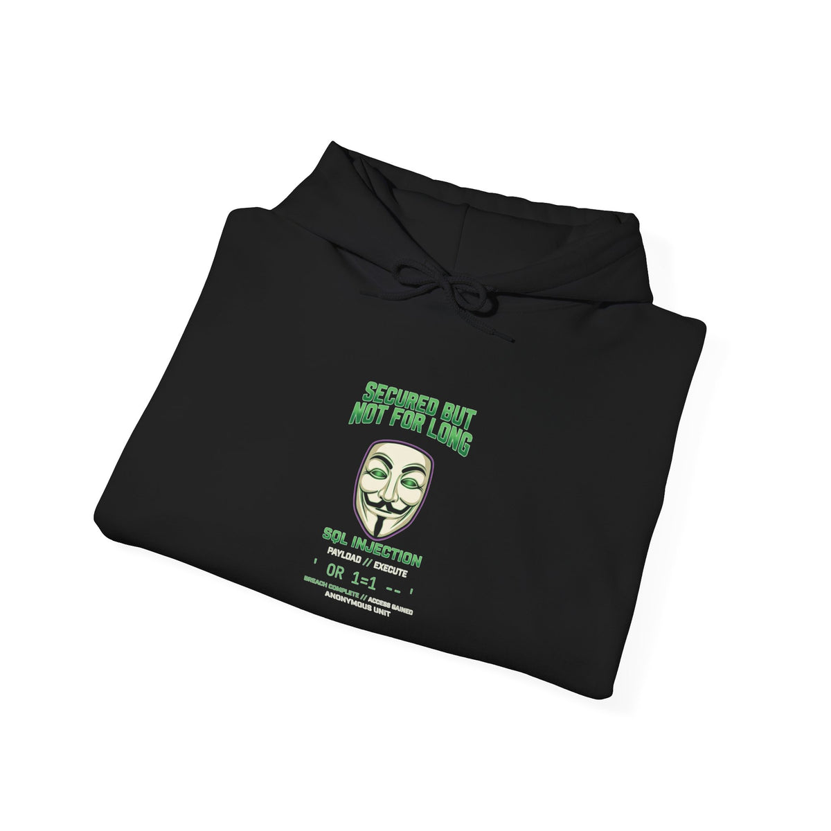Masked Graphic Hoodie — "Secured but Not for Long" Anonymous Guy Fawkes Design